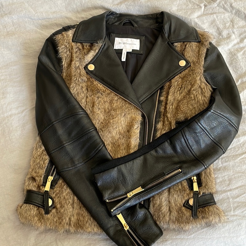 BCBGeneration Faux Far Vegan Leather Jacket